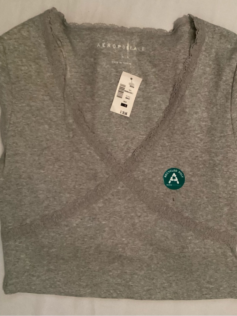 Aeropostale NWT Ladies V-Neck Lace Trimmed Pullover Top Size L